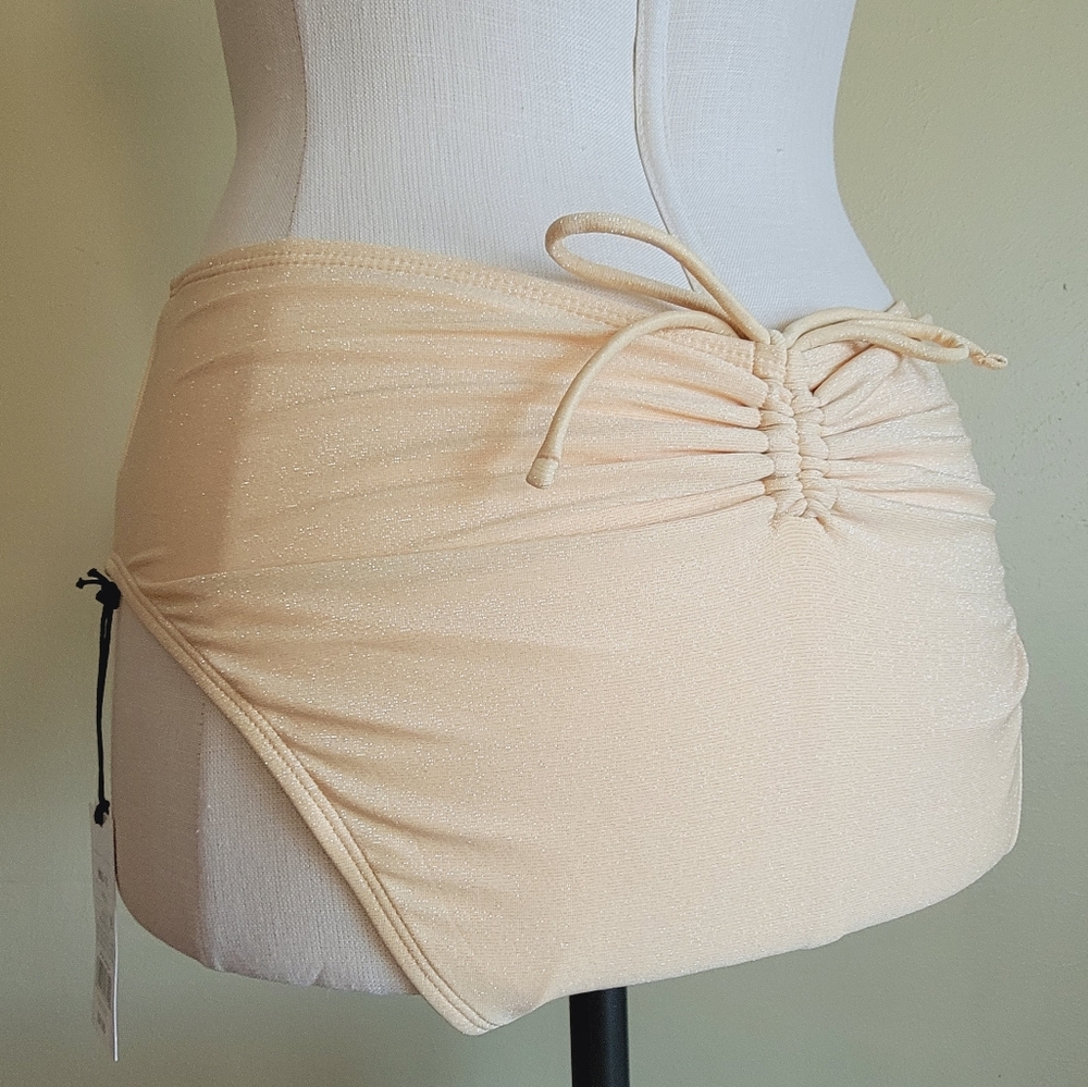 Lurex Cinched Tie Back High Waist Medium Coverage Bikini Bottom | Shade & Shore
